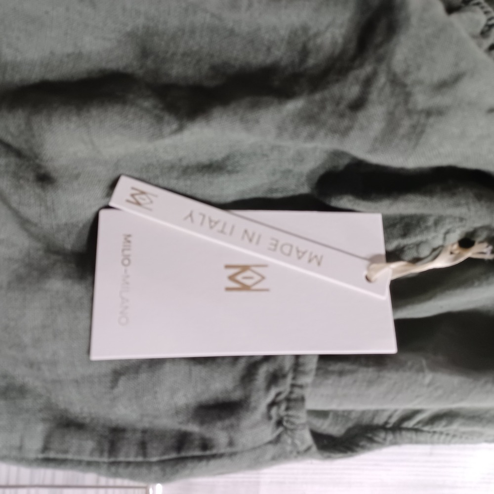 Milio Milano Green Linen Elastic Waist Skirt Made in Italy Art 155015 Size S - Picture 4 of 5